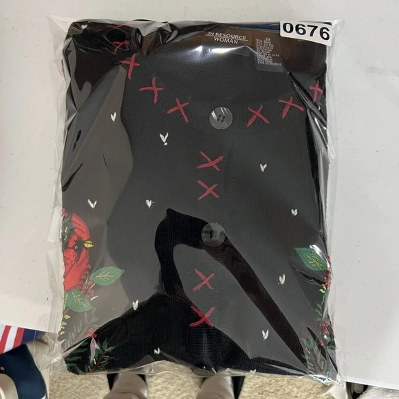 VTG In Resource Woman 2XL Black Cardinal Pinecone Embroidered Cardigan Sweater - Picture 16 of 16